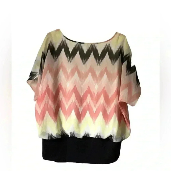 AB Studio womens short sleeve batwing pink multicolor striped blouse, size XL - Picture 5 of 11